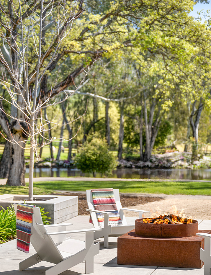 Patio with chairs and fire pit