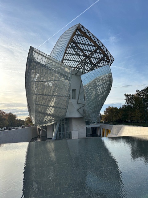 Water Feature and View at Fondation Louis Vuitton, Paris in Frank Gehry Building